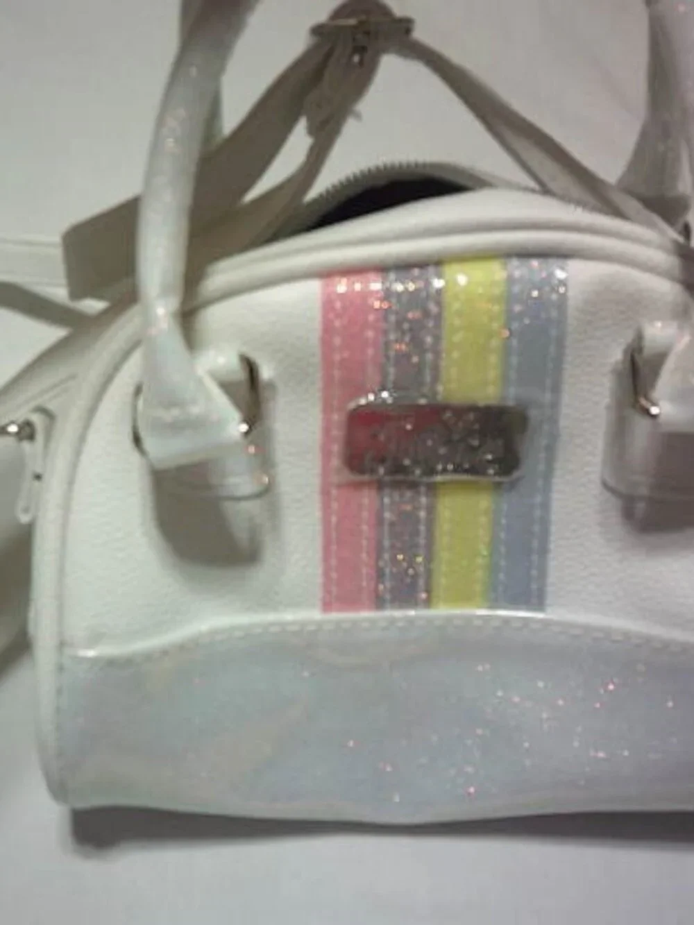 LITTLE GIRLS JUSTICE PURSE SHIMMER & SHINE WHITE GLITTER LONG SHORT HANDLES NWOT